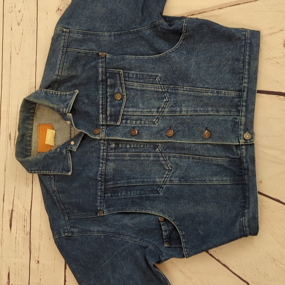 Vintage Nuggetswear oversized cropped blue denim jean jacket, sz Med - Picture 2 of 16